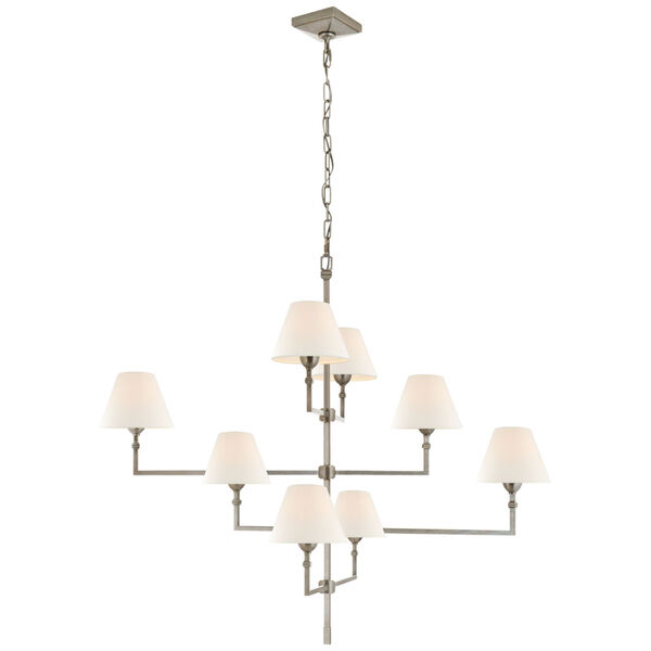 Jane Large Offset Chandelier in Antique Nickel with Linen Shades by Alexa Hampton, image 1