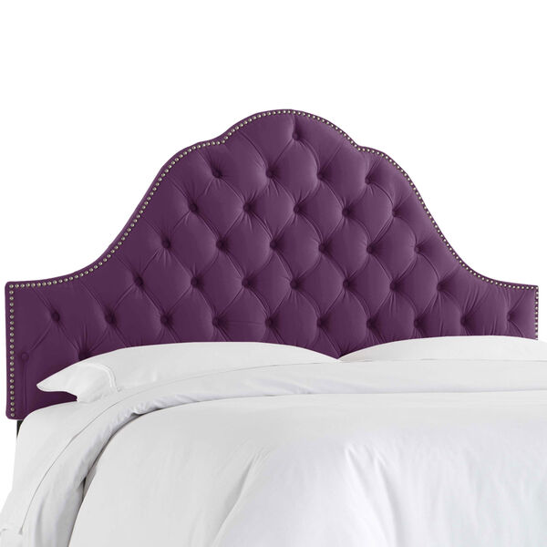 Twin Velvet Aubergine 41-Inch Nail Button Tufted Arch Headboard, image 1