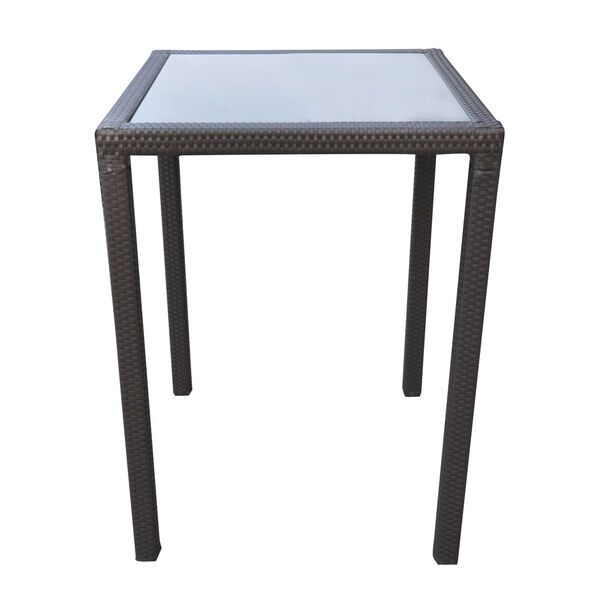Tropez Black Outdoor Patio Wicker Bar Table with Black Glass Top, image 1