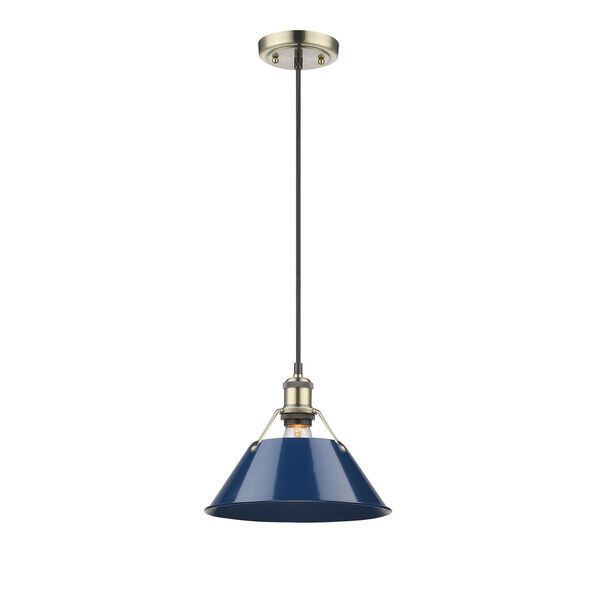 Orwell Aged Brass 10-Inch One-Light Mini Pendant with Navy Blue Shade, image 2