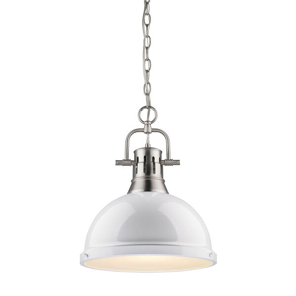 Duncan Pewter 14-Inch One Light Pendant with White Shade, image 1