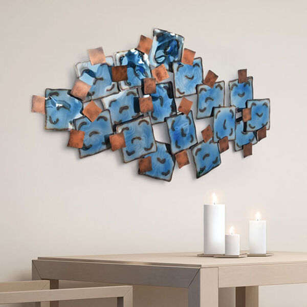 Blue Mesh Hand Painted Etched Metal Wall Sculpture, image 5
