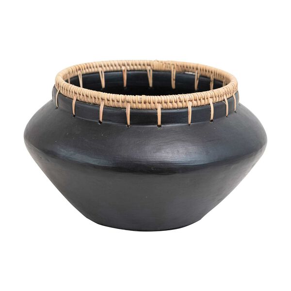 Black Handmade Terra-Cotta 13-Inch Vase, image 1