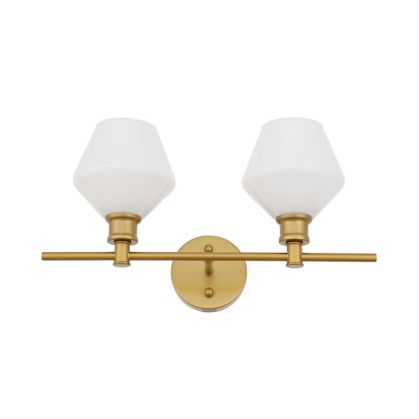 Gene Brass Two-Light Bath Vanity with Frosted White Glass, image 5