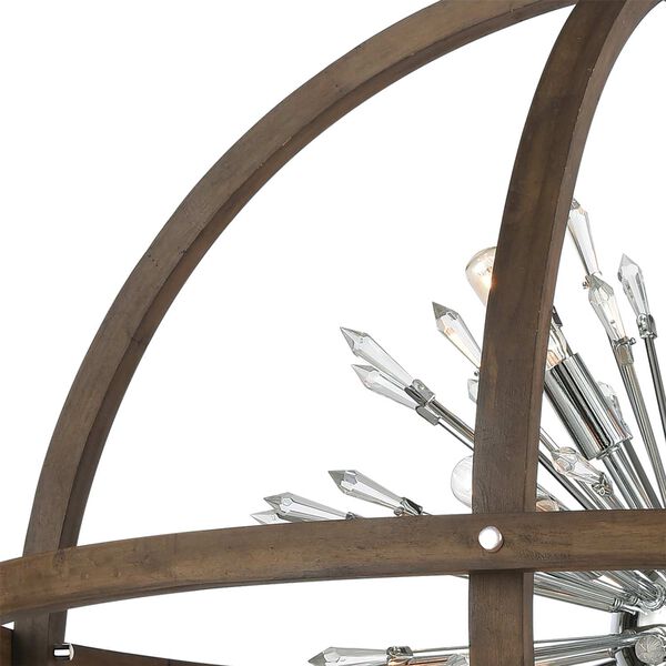 Morning Star Aged Wood and Polished Chrome Six-Light Chandelier, image 4