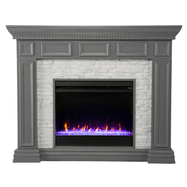 Dakesbury Gray Color Changing Fireplace with Faux Stone, image 2