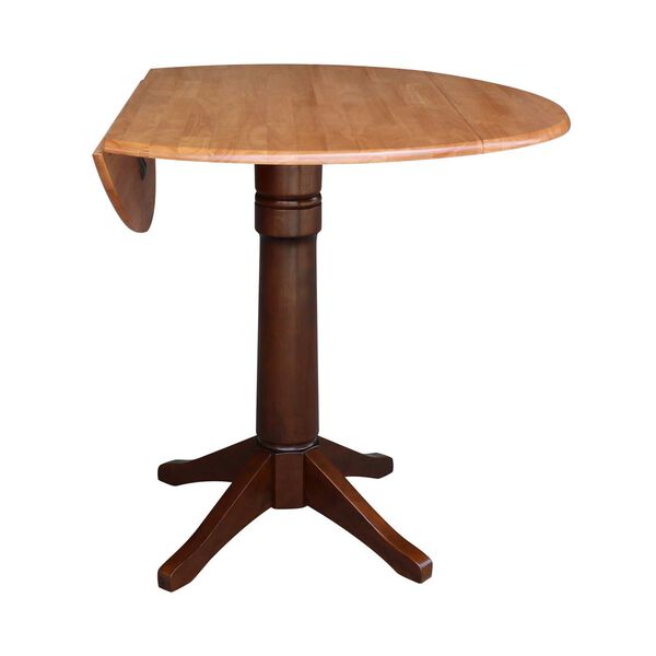Cinnamon and Espresso 36-Inch High Round Dual Drop Leaf Pedestal Table, image 2
