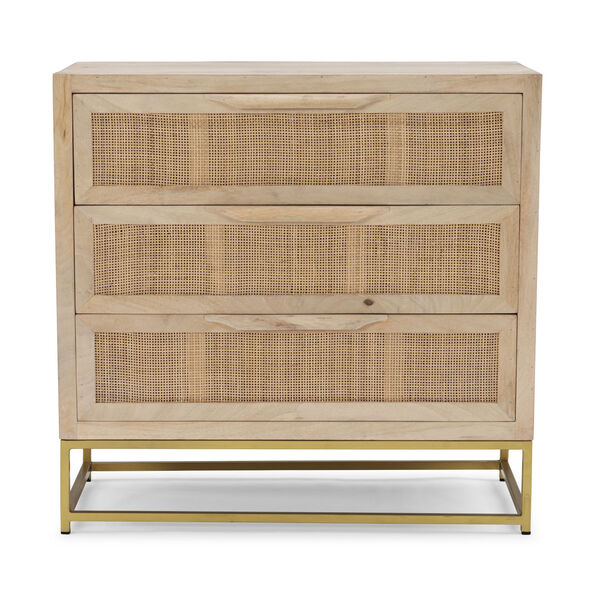 Zoey Natural Rattan and Gold Three-Drawer Cabinet, image 2
