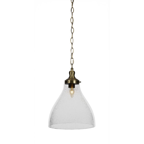 Juno New Age Brass One-Light 12-Inch Chain Hung Pendant with Clear Bubble Glass, image 1