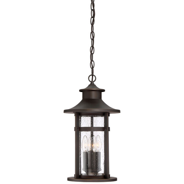 Highland Ridge Oil Rubbed Bronze with Gold Highlights Four-Light Outdoor Pendant with Clear Seeded Glass, image 1