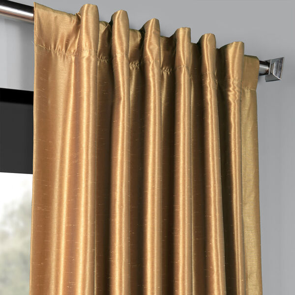Flax Gold Blackout Vintage Textured Faux Dupioni Silk Single Curtain Panel 50 x 84, image 4
