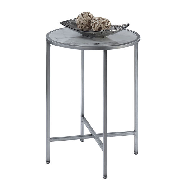 Whittier Faux Marble and Silver Round End Table, image 2