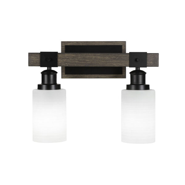 Tacoma Matte Black and Distressed Wood-lock Metal 15-Inch Two-Light Bath Light with White Matrix Shade, image 1