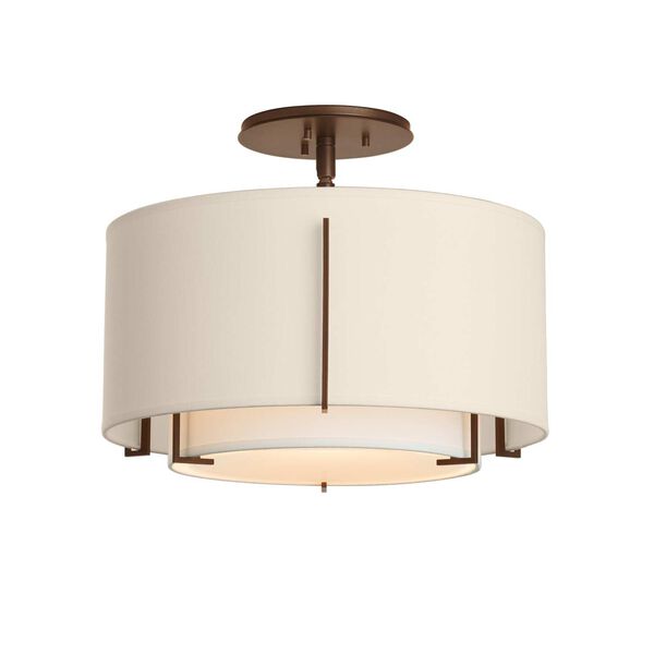 Exos Bronze One-Light Semi Flush Mount with Natural Linen Outer Shade, image 1