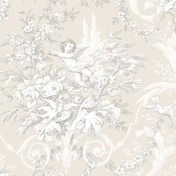 Fabric Toile Stone and Light Grey Wallpaper, image 1