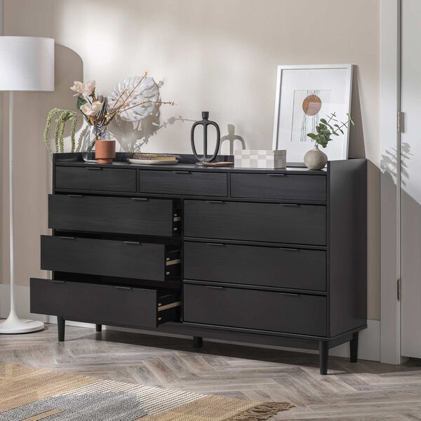 Black Solid Wood Nine-Drawer Dresser, image 8