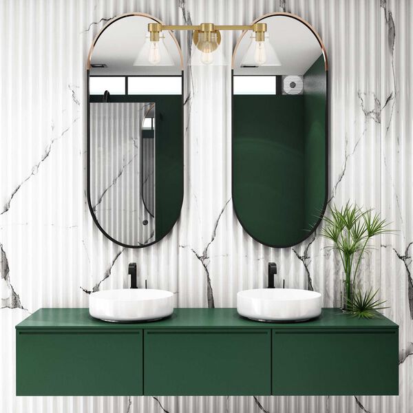 Willow Creek Brushed Gold Bath Vanity with Clear Blown Glass Shades, image 3