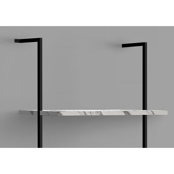 White Marble and Black Ladder Bookcase with Five Shelves, image 3