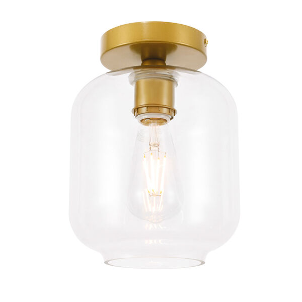Collier Brass Seven-Inch One-Light Flush Mount with Clear Glass, image 6
