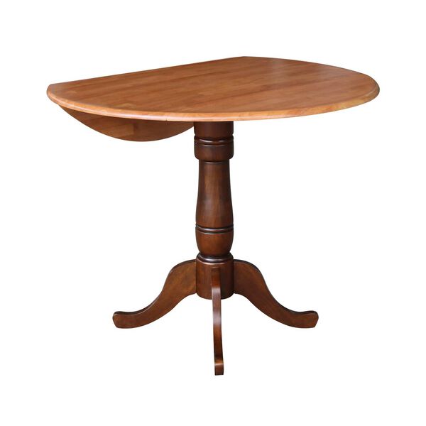 Cinnamon and Espresso 36-Inch High Round Top Dual Drop Leaf Pedestal Table, image 3