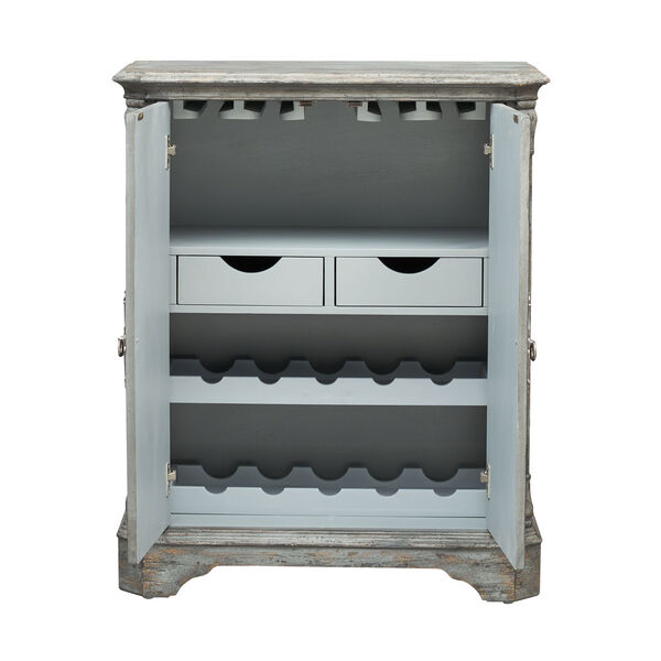 Distressed Grey Blue and White Two Door Wine Cabinet, image 5