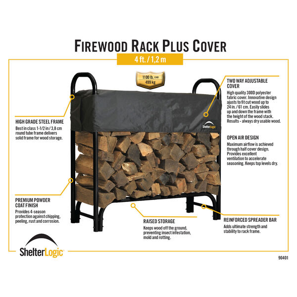 Black and Grey 4 Ft. Heavy Duty Firewood Rack with Cover, image 5