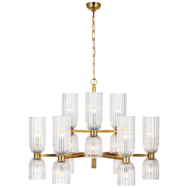 Asalea Medium Two-Tier Chandelier in Hand-Rubbed Antique Brass with Clear Glass by AERIN, image 1