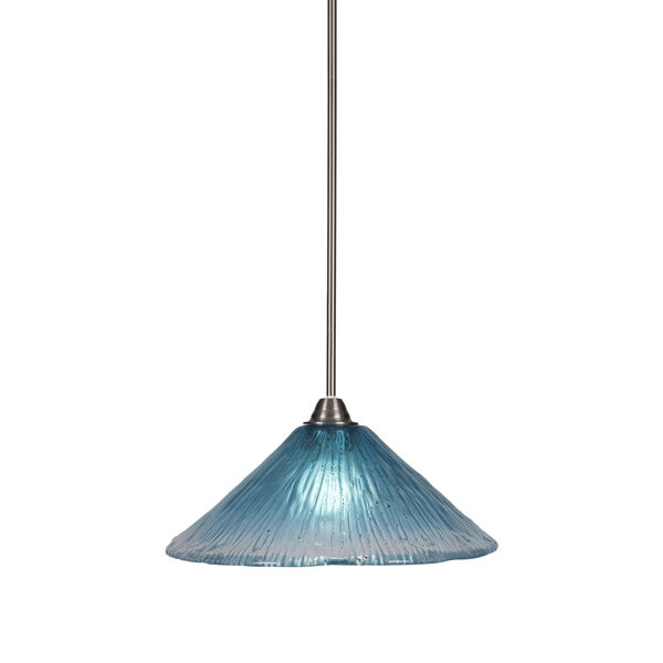 Paramount Brushed Nickel One-Light 16-Inch Pendant with Teal Crystal Glass, image 1