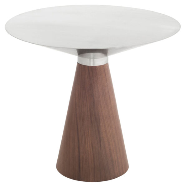 Iris Brushed Silver and Walnut Round Side Table, image 1