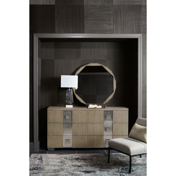 Mosaic Dark Taupe White Oak Veneers and Plated Brushed Stainless Steel Dresser, image 3