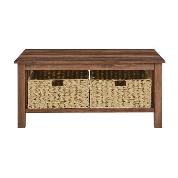 Rustic Oak Storage Coffee Table with Baskets, image 2