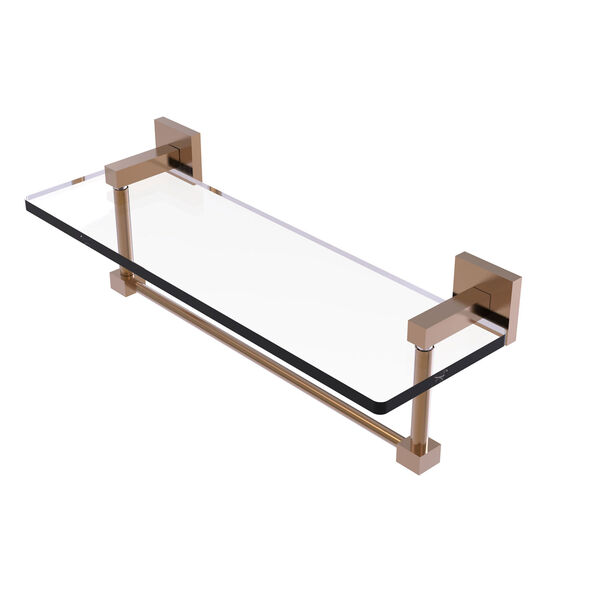 Montero Brushed Bronze 16-Inch Glass Vanity Shelf with Integrated Towel Bar, image 1