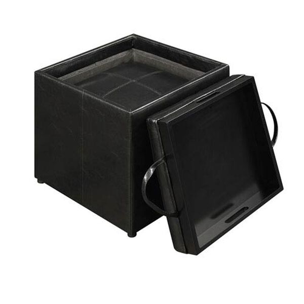 Designs4Comfort Park Avenue Black Faux Leather Single Ottoman with Stool and Reversible Tray, image 3
