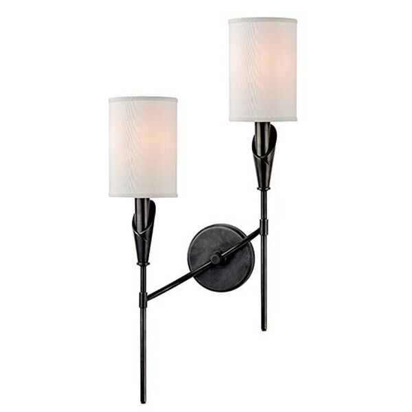 Tate Old Bronze Two-Light Left Orientation Wall Sconce with White Shade, image 1