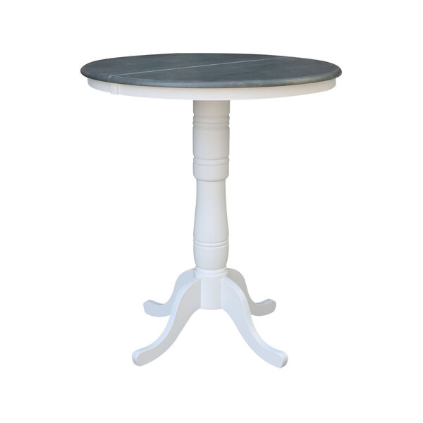 White and Heather Gray 36-Inch Round Extension Dining Table With Two X-Back Bar Height Stools, Three-Piece, image 4