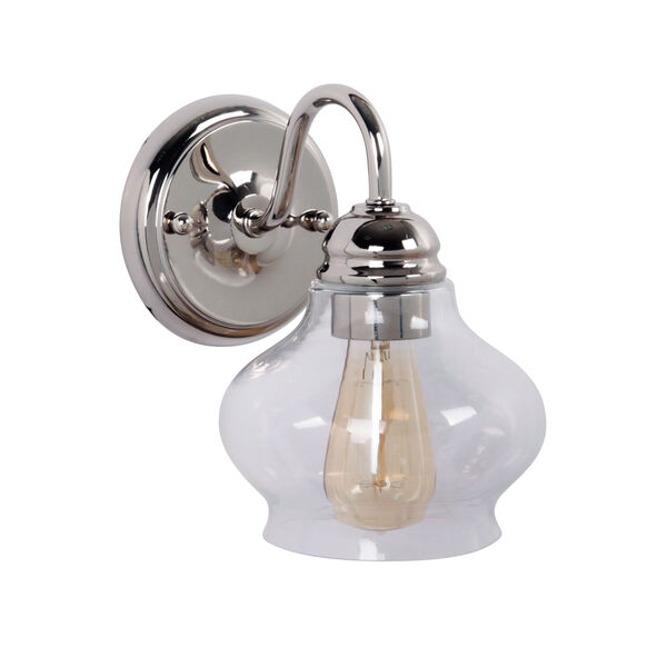 Yorktown Polished Nickel One-Light Bath Sconce with Antique Clear Glass Shade, image 1