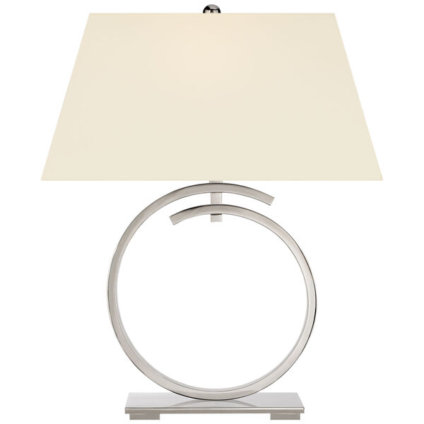 Launceton Large Ring Table Lamp in Polished Nickel with Natural Percale Shade by Chapman and Myers, image 1