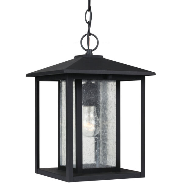 Uptown Black Nine-Inch One-Light Outdoor Pendant with Seeded Glass, image 1