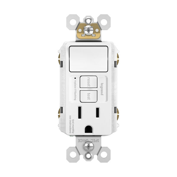 White Combination Tamper-Resistant 15A Self-Test Single-Pole Switch GFCI, image 1