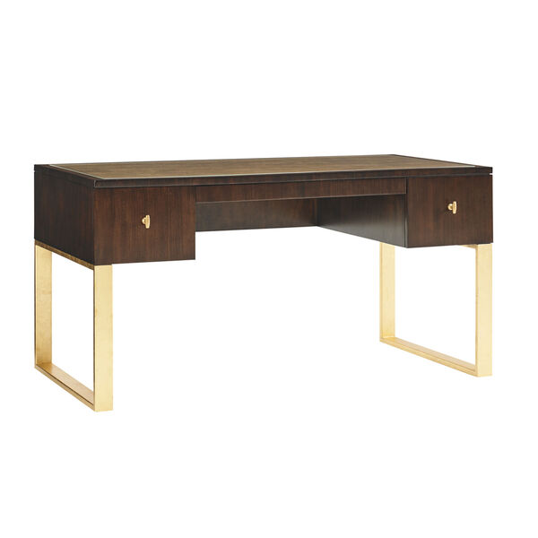 Bel Aire Walnut and Gold Melrose Writing Desk, image 1