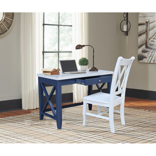Hampton Blue and Antiqued Chalk Desk With Double XX Back Chair, image 2