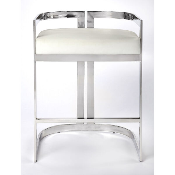 Clarence Silver and White Faux Leather Counter Stool, image 6