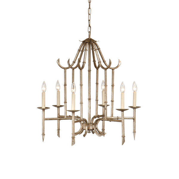 Antique Silver Six-Light 2 Bamboo Chandelier, image 1
