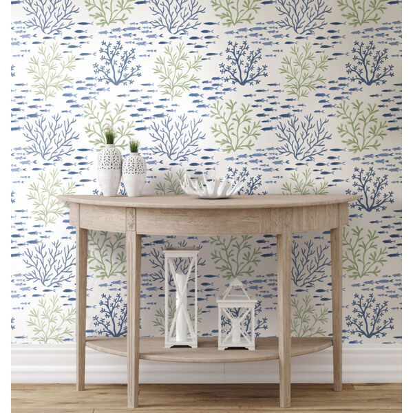 Waters Edge Green Blue Marine Garden Pre Pasted Wallpaper - SAMPLE SWATCH ONLY, image 3