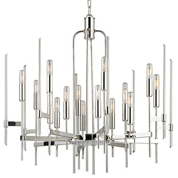 Bari Polished Nickel 16-Light Chandelier with Clear Glass, image 1