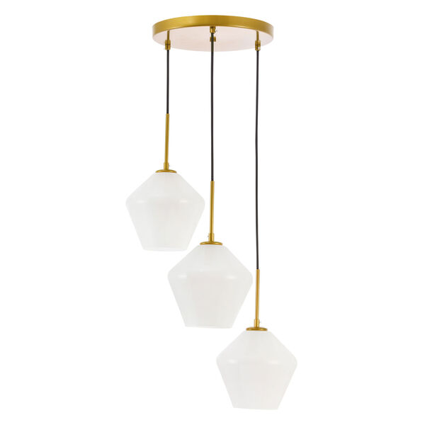 Gene Brass 18-Inch Three-Light Pendant with Frosted White Glass, image 5