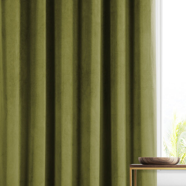 Signature Jalapeno Green Plush Velvet Hotel Blackout Single Panel Curtain, image 6