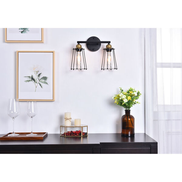 Auspice Brass and Black Two-Light Wall Sconce, image 2