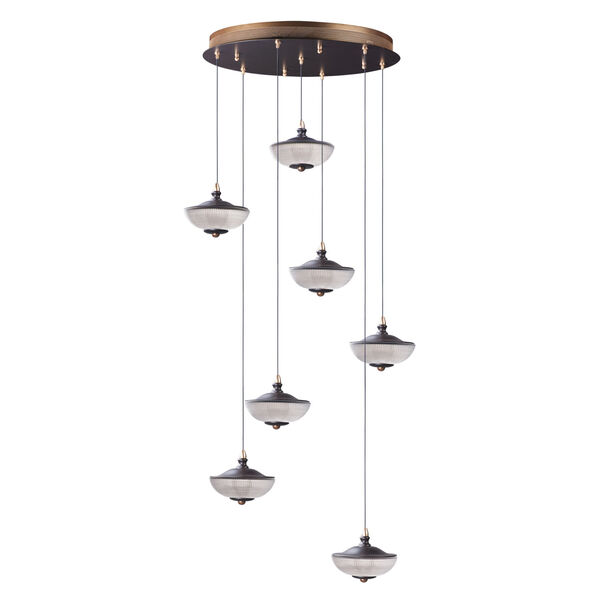 Bella Bronze and Gold Seven-Light LED Multi-Light Pendant With Prismatic Clear Glass, image 1