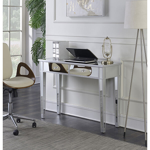 Gold Coast Silver Mirrored Two-Drawer Desk Console Table, image 1